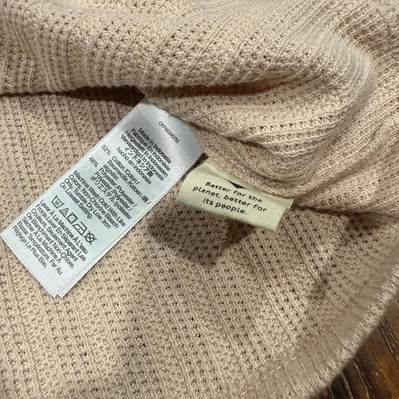 Madewell Women's Pointelle Knit Tie  Tunic Top Shirt Short Sleeve Size Small Tan - Picture 3 of 6